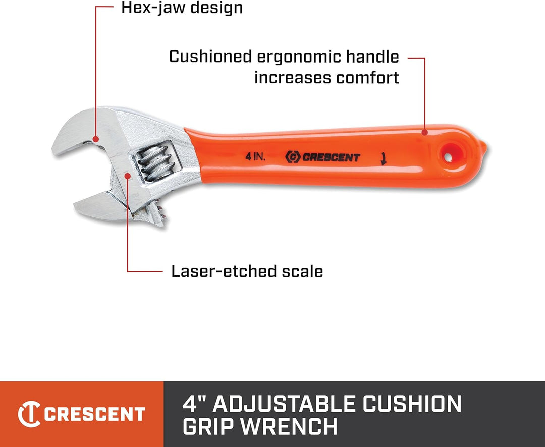 Crescent AC24CVS 10,2 cm (4 Zoll) verchromter verstellbarer Schraubenschlüssel, mit Sechskant-Backen