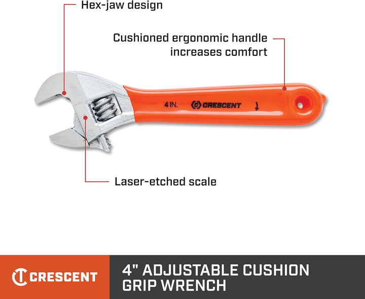 Crescent AC24CVS 10,2 cm (4 Zoll) verchromter verstellbarer Schraubenschlüssel, mit Sechskant-Backen