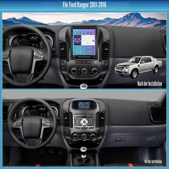 CAMECHO 2G+64G Android 15 Autoradio für Ford Ranger PX 2011-2015, mit Carplay Wireless Android Auto,