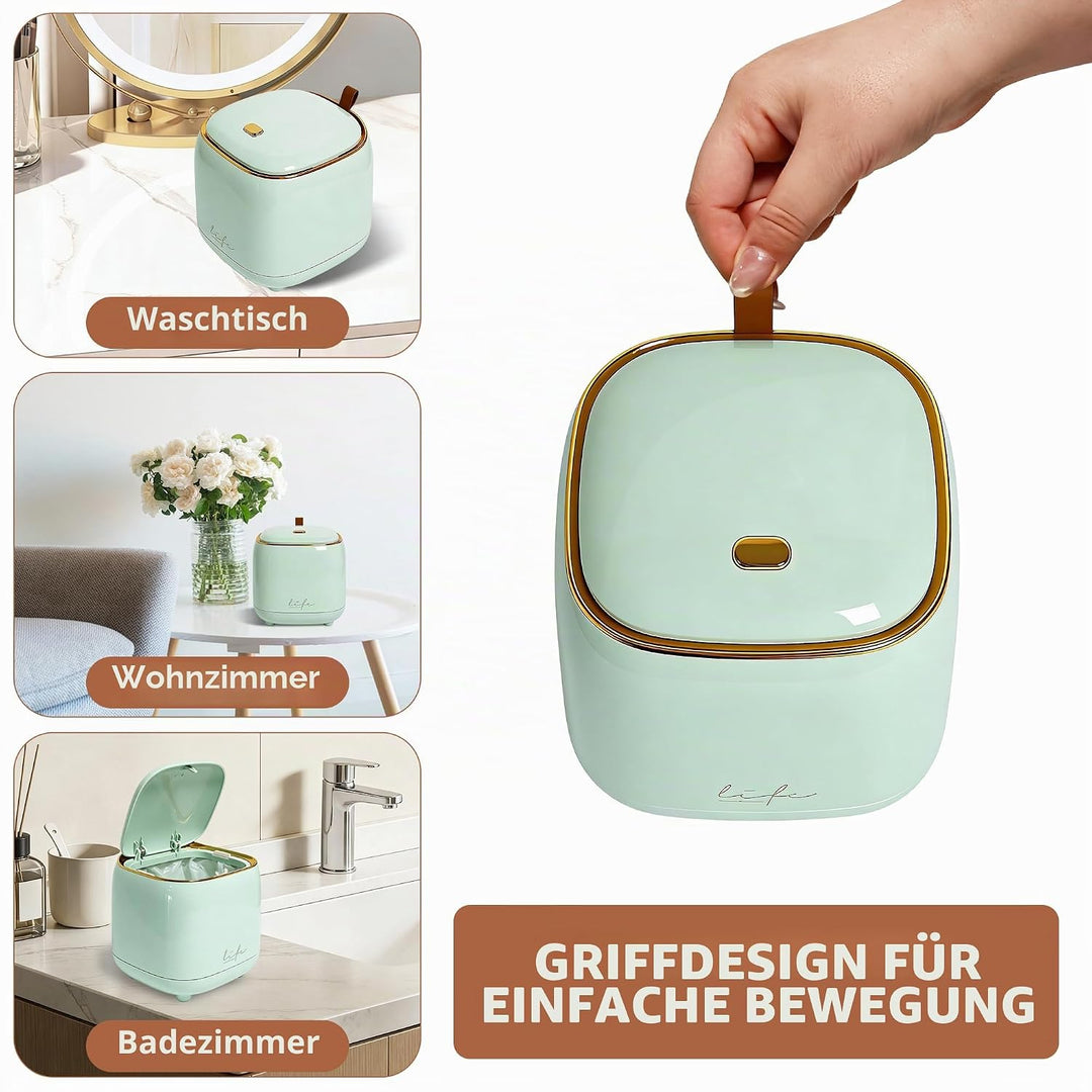 Desktop Mini Mülleimer mit Druckdeckel, tragbarer Tischabfalleimer für Zuhause und Büro, Hellgrün, 1