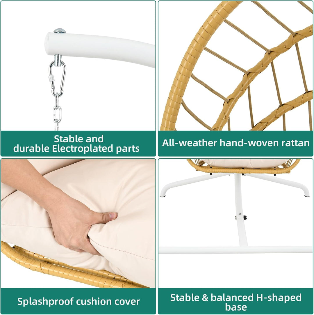 YITAHOME Hängesessel mit Kissen, Max. Belastung 150kg, Hängesessel Outdoor mit Gestell Körbe 195x120