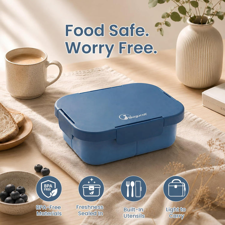 Bugucat Bento Box für Erwachsene Kinder 1300 ml, Auslaufsichere Lunchbox mit 3 Fächern, BPA-freie Br