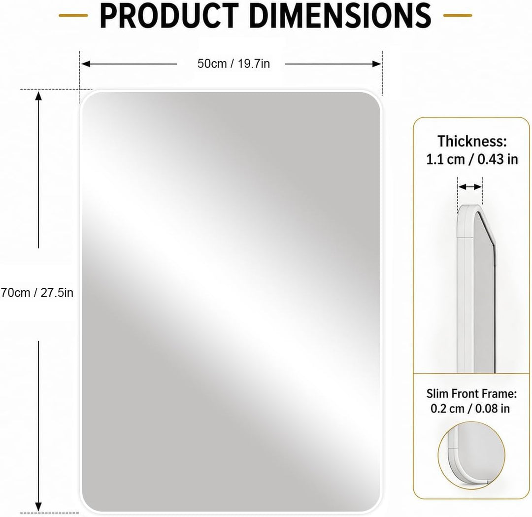 Weisser Rahmenspiegel 50 x 70 cm, grosser Badezimmer-Wandspiegel, rechteckiger Badezimmerspiegel zur