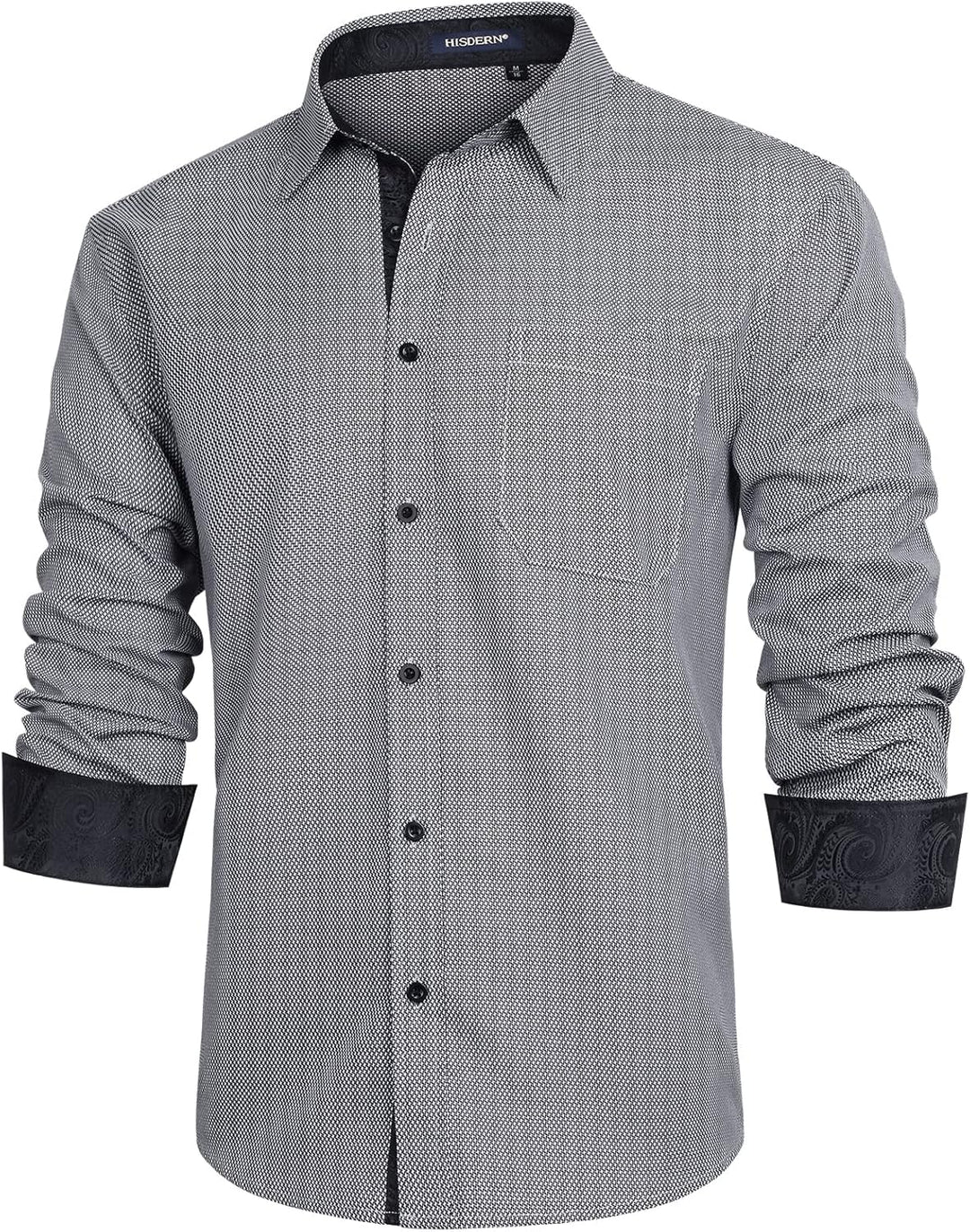 HISDERN Herren Hemd Langarm Regular Fit Oberhemd Für Männer Anzug Business Hochzeit Freizeit Party F