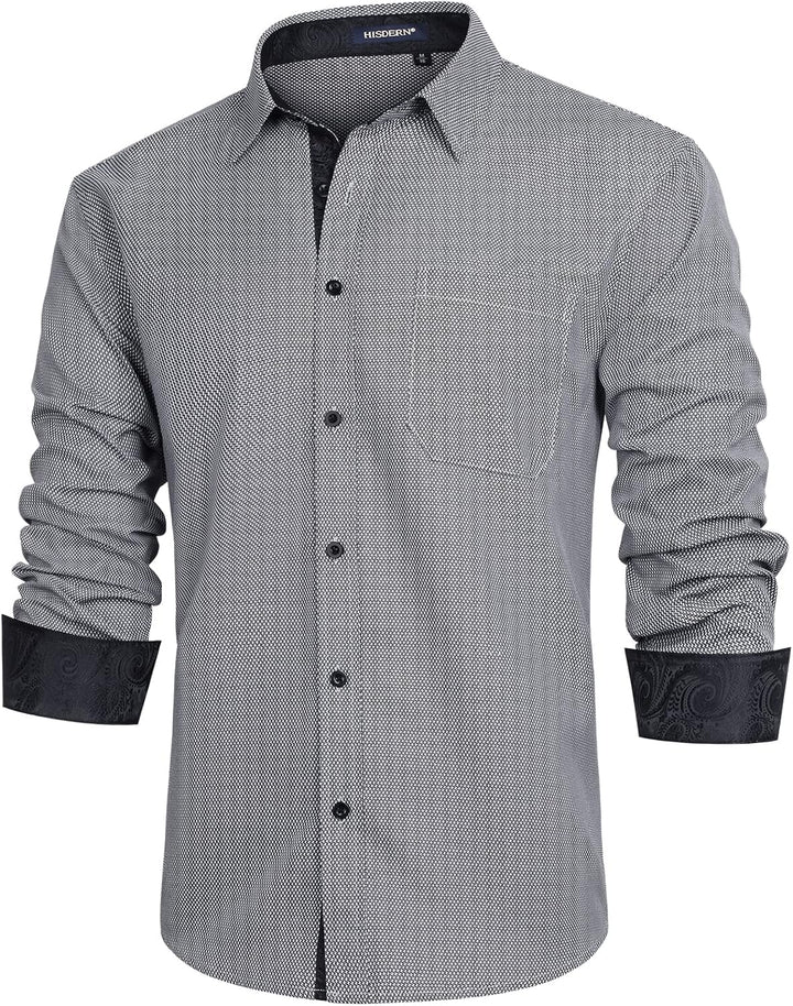 HISDERN Herren Hemd Langarm Regular Fit Oberhemd Für Männer Anzug Business Hochzeit Freizeit Party F