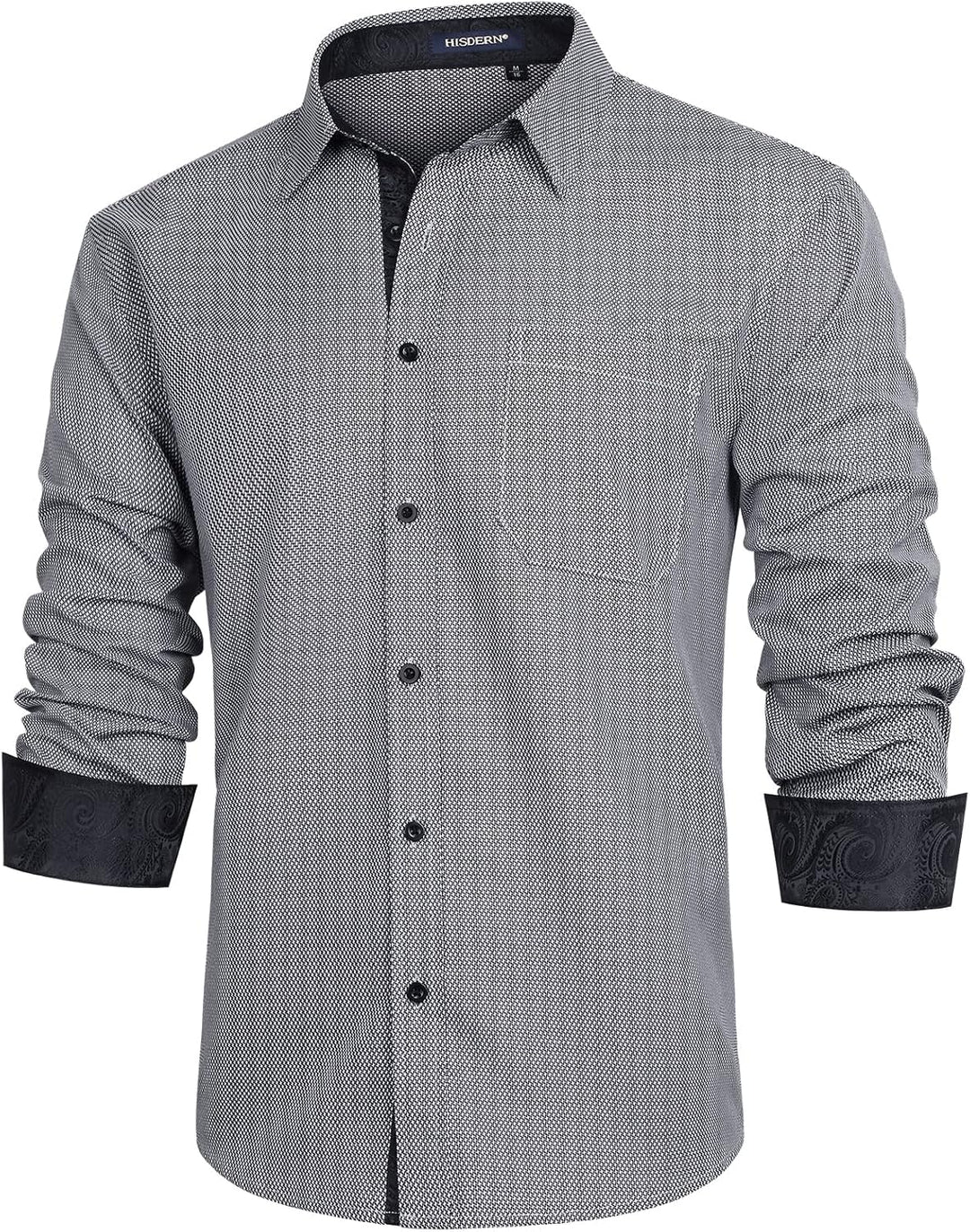 HISDERN Herren Hemd Langarm Regular Fit Oberhemd Für Männer Anzug Business Hochzeit Freizeit Party F