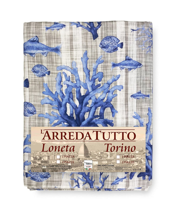 Gran Foulard Überwurf Tagesdecke Sofabezug Loneta Stoff (Fische blau, 1 Einzelbett) Blaue Fische Ein