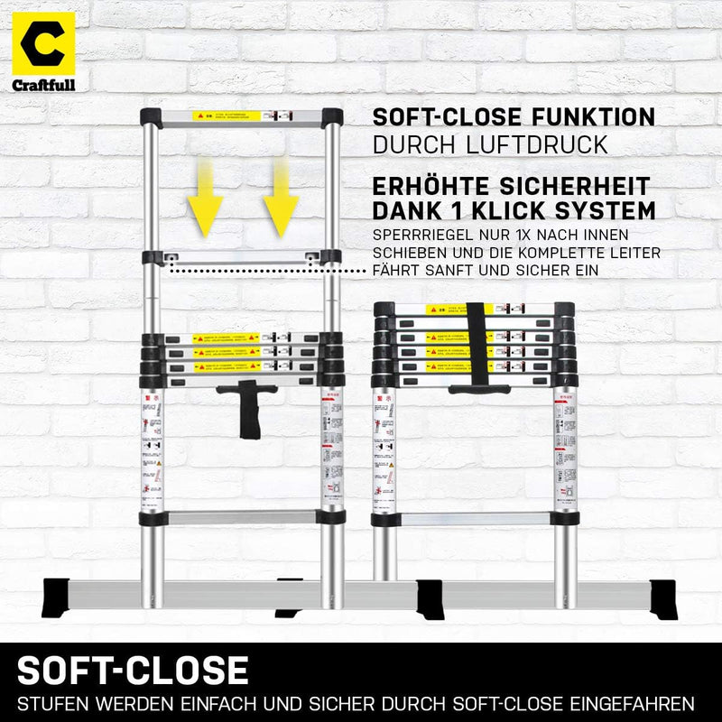 𝐂𝐑𝐀𝐅𝐓𝐅𝐔𝐋𝐋 Aluminium Teleskopleiter CF-101B | 𝟑 𝐉𝐀𝐇𝐑𝐄 𝐆𝐀𝐑𝐀𝐍𝐓𝐈𝐄 - Finger Protection - Ausziehleiter -