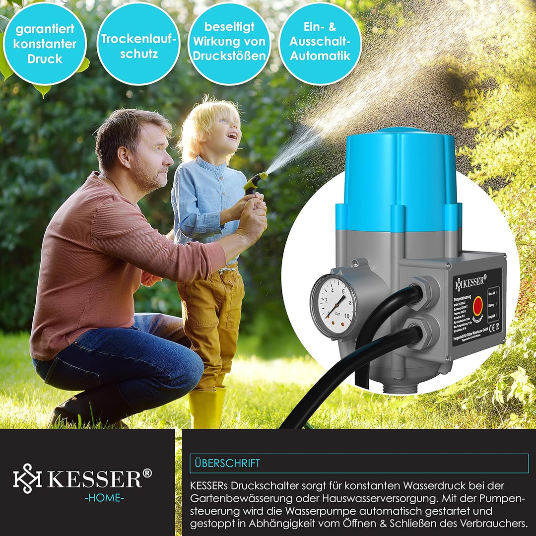 KESSER® Pumpensteuerung mit Baranzeige | mit Kabel | 10 bar Druckwächter Elektronische Pumpensteueru