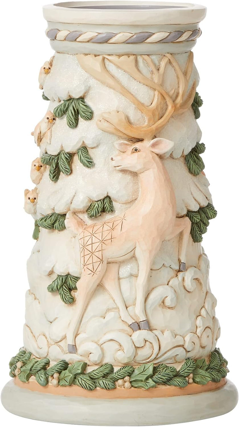 Enesco Jim Shore Heartwood Creek White Woodland Hirschsäule Stumpenkerzenhalter, 24,1 cm, mehrfarbig