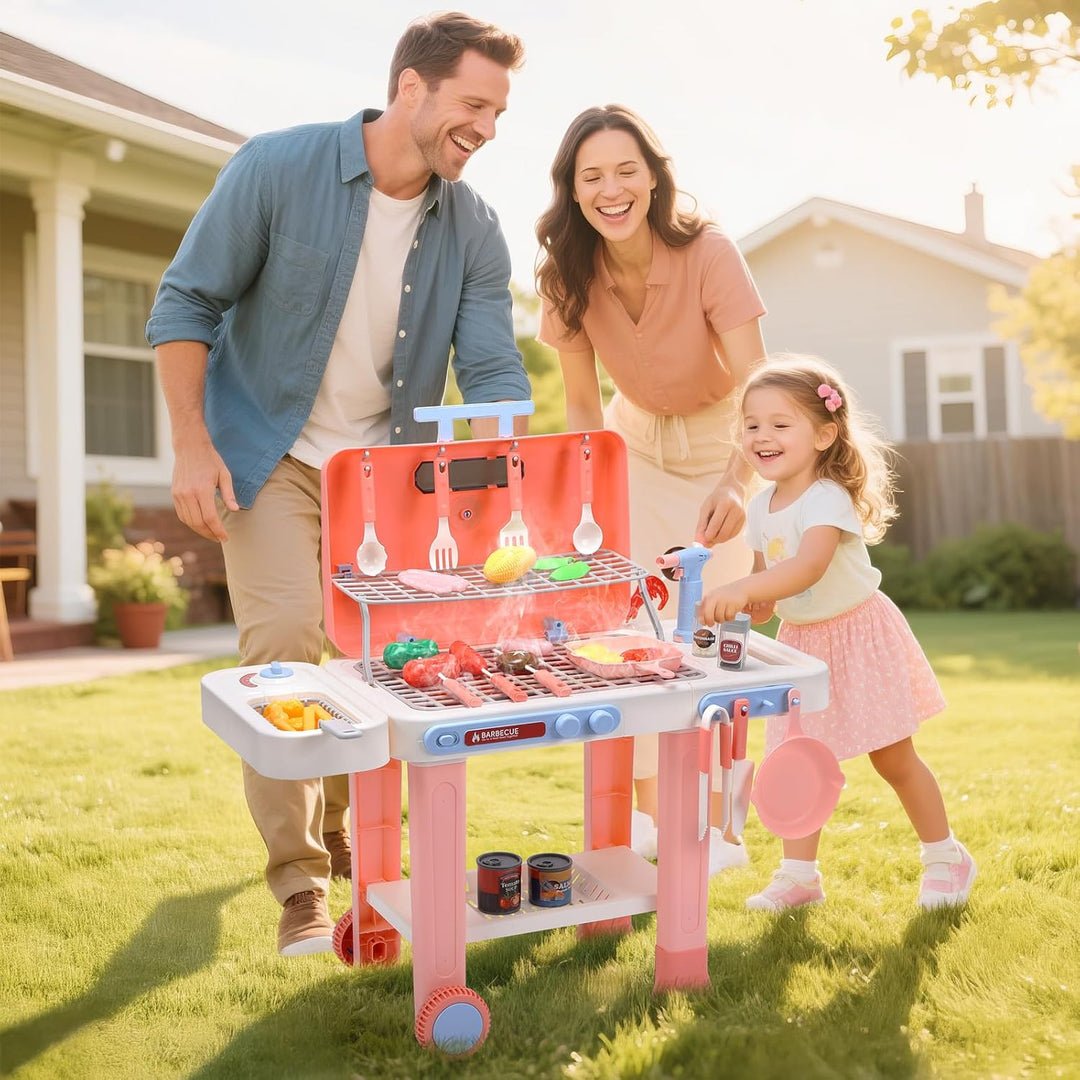 cute stone BBQ-Grillspielzeug für Kinder mit farbwechselndem Essen, kühlem Sprühnebel, brutzelnden G