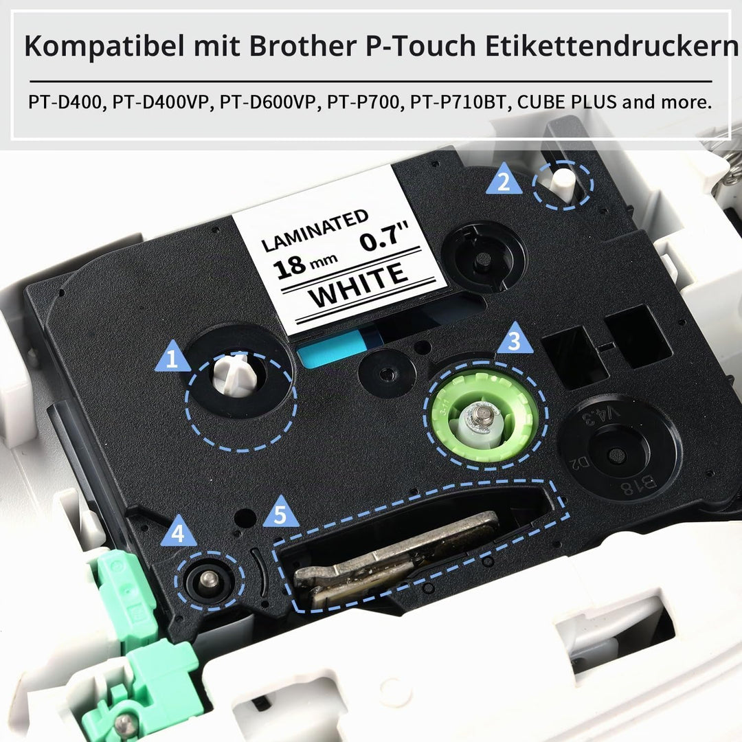 COLORWING Kompatibel für Brother P-Touch 18mm bänder TZe-241 TZ-241 0,7 White Laminated Tape Cassett