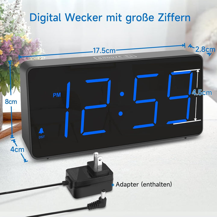 Eachui LED Wecker Digital mit Ladestation, Wecker mit Grossen Zahlen, Helligkeit und Lautstärke Rege