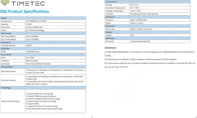 Timetec 512 GB SSD 3D NAND QLC SATA III 6 Gb/s M.2 2280 NGFF Lesegeschwindigkeit bis zu 520 MB/s SLC