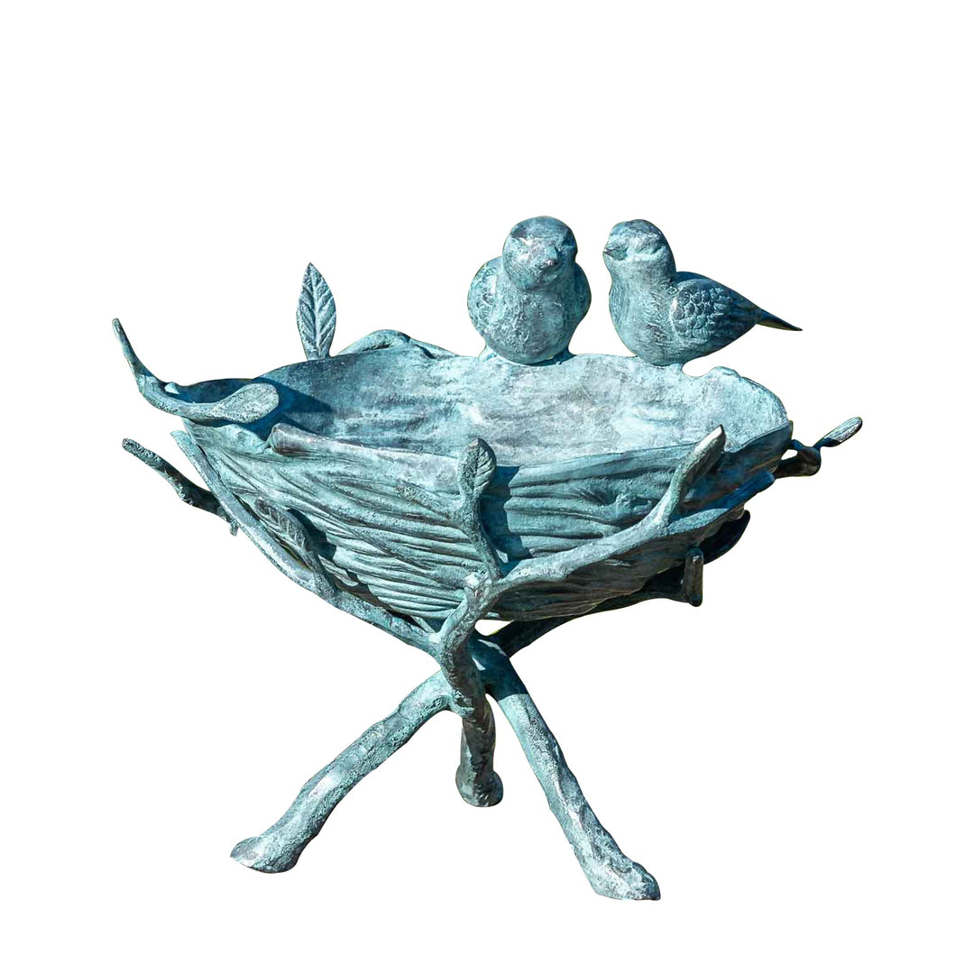 IDYL Bronze-Skulptur Zwei Vögel auf einem Vogelnest | 19x31x37 cm | Tierfigur aus Bronze handgeferti
