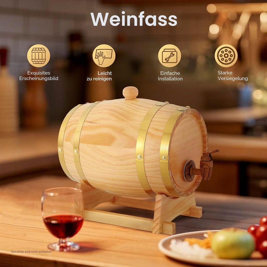 3 Liter Holzfass mit Bock und Zapfhahn Kiefernweinfass Fass Schnapsfass Weinfass Whiskyfass Holzfass