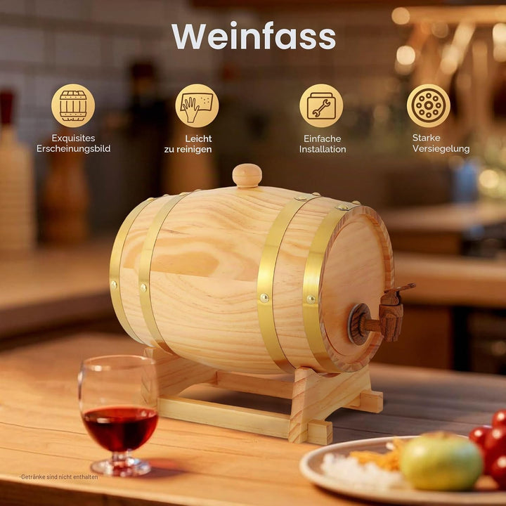 3 Liter Holzfass mit Bock und Zapfhahn Kiefernweinfass Fass Schnapsfass Weinfass Whiskyfass Holzfass