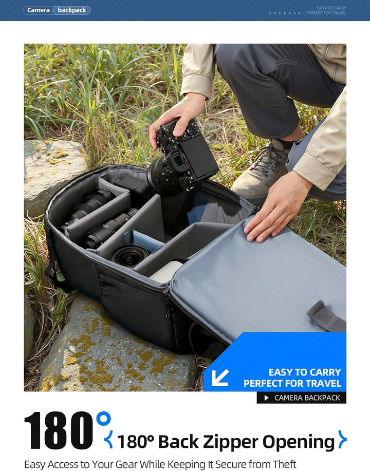 llano Kamerarucksack für DSLR/SLR/Spiegellose Kameras – Wasserabweisender Fotorucksack mit Laptopfac