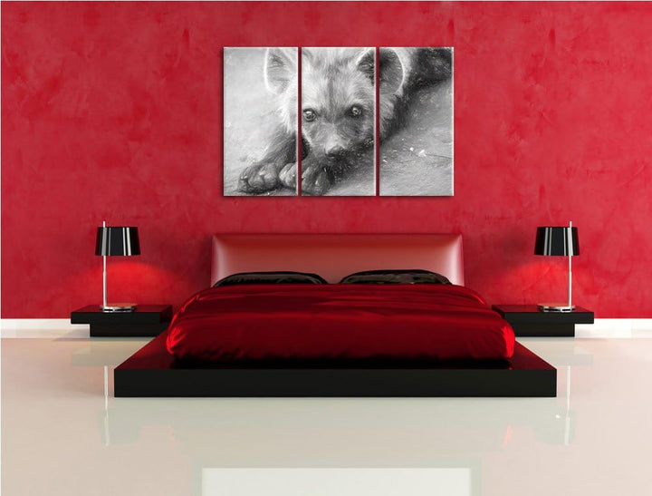niedliche Hyäne Spezial 3-Teiler Leinwandbild 120x80 Bild auf Leinwand, XXL riesige Bilder fertig ge