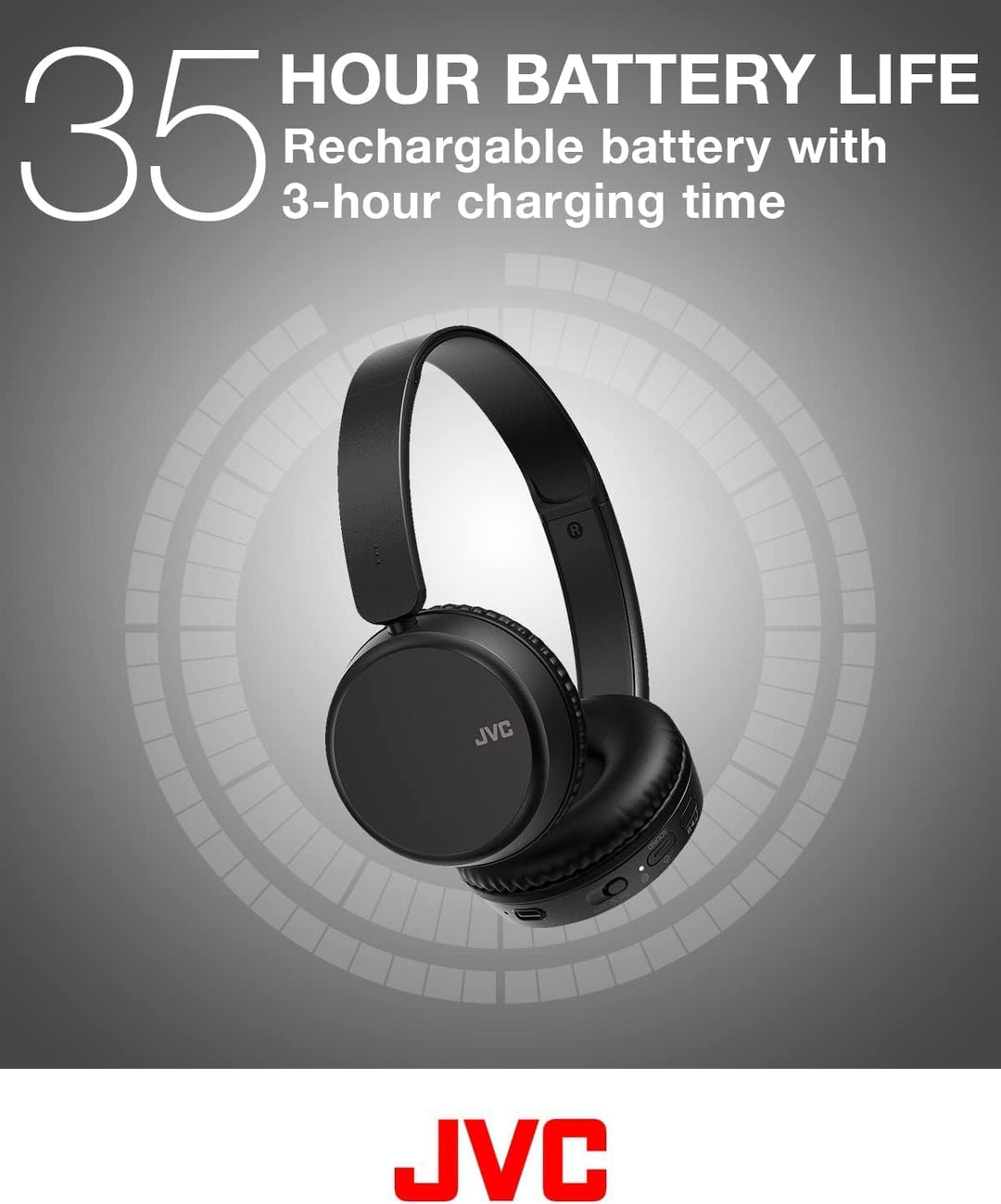 JVC HA-Z37W-B - Bluetooth On-Ear-Kopfhörer, Tiefbass, 3 Klangmodi (Bass/Klar/Normal), 35 Stunden Akk