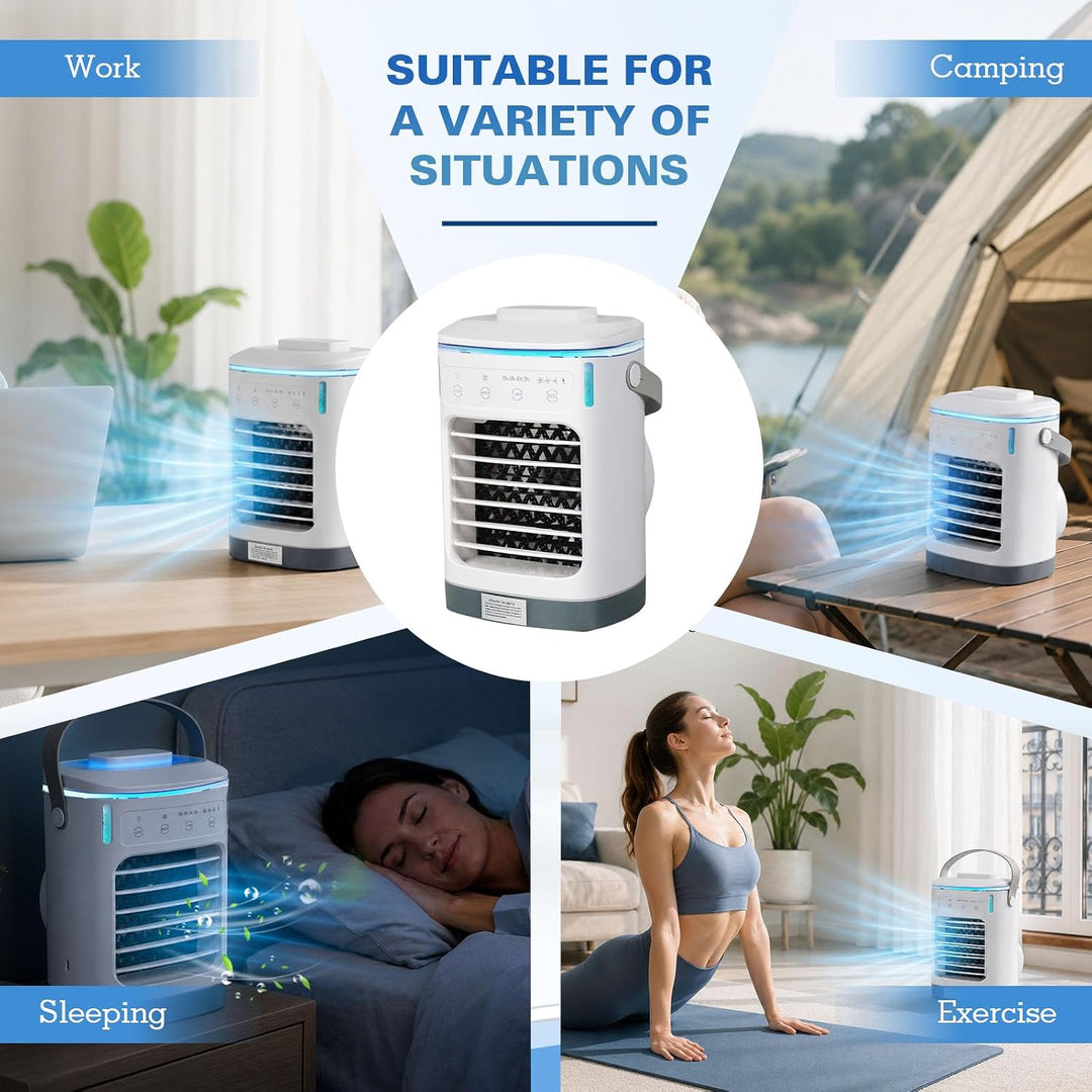 Mobile Klimaanlage Klein, 4 in 1 Luftkühler mit 700 ml Wasserkühlung, Leise Klimagerät ohne Abluftsc
