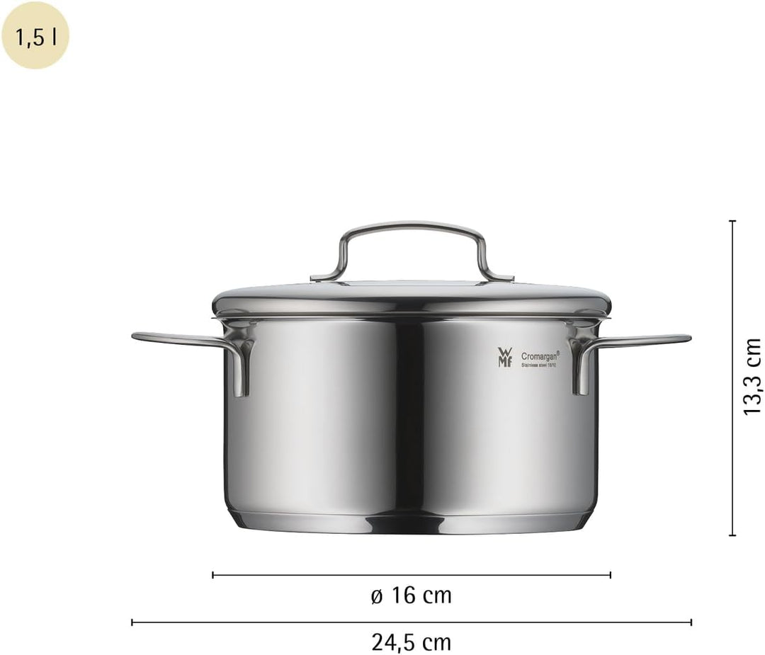 WMF Mini Topfset Induktion klein 5-teilig, Kochtopf Set mit Metalldeckel, Cromargan Edelstahl, Töpfe