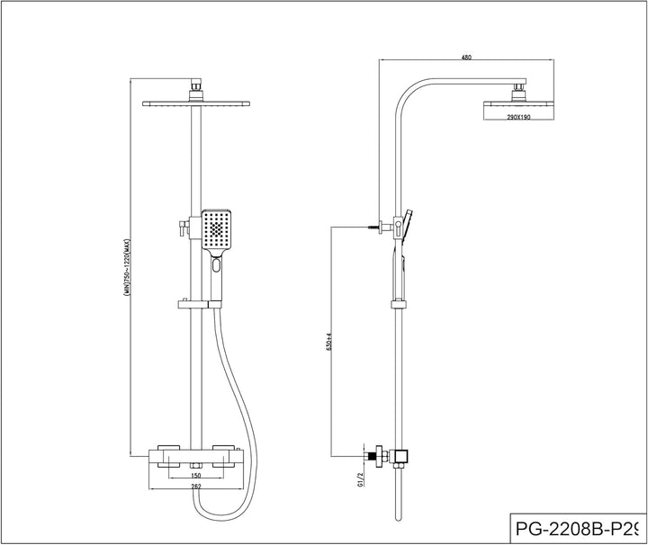YOOZENA Duscharmatur Komplettset, Duschsystem mit Thermostat, Duscharmatur Schwarz,Kopfbrause, Dusch