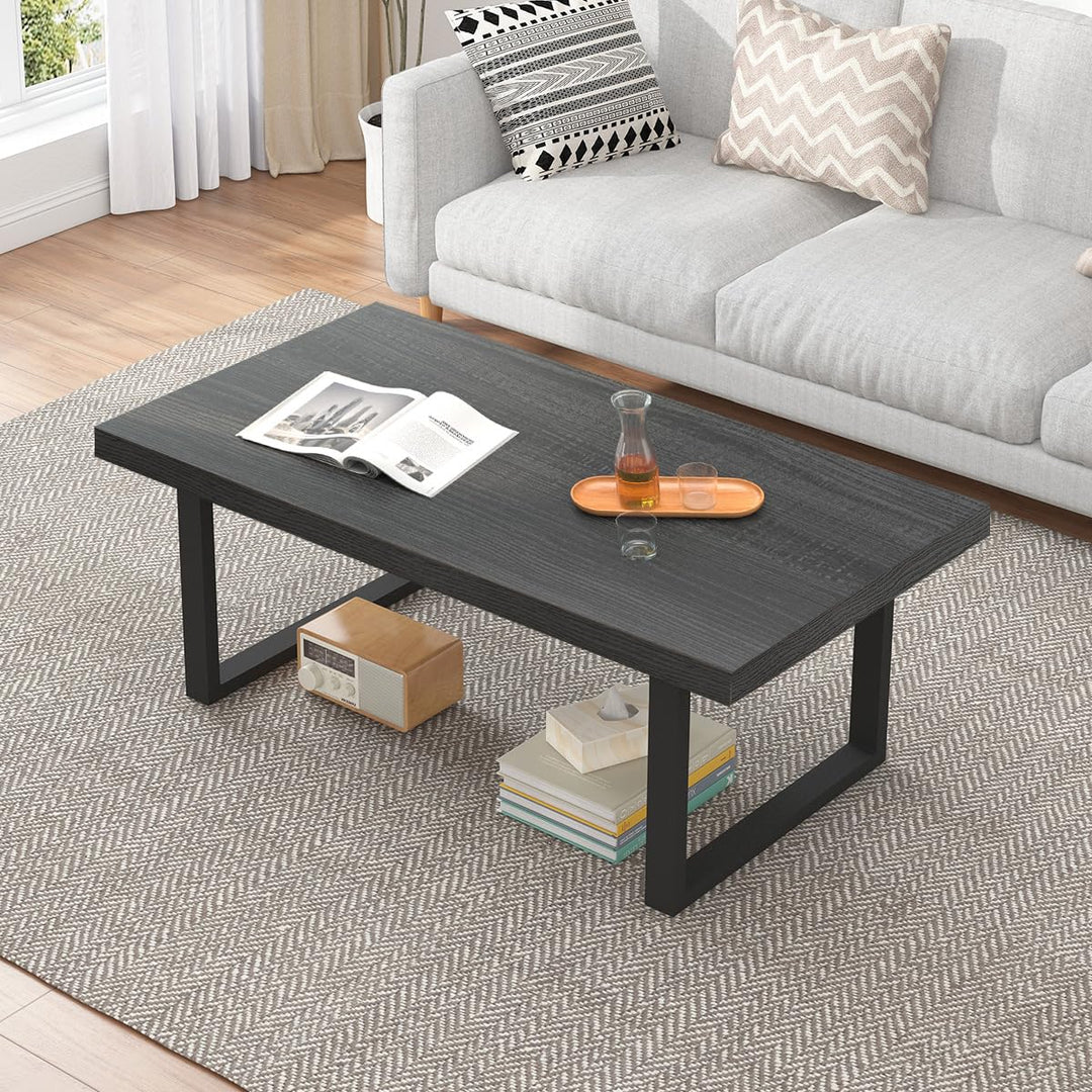 IBF Couchtisch Beistelltische aus Holz und Metall Minimalistischer Rechteckiger Holz Wohnzimmertisch