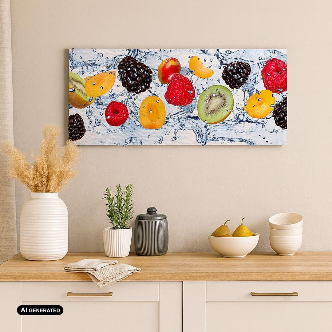 Wandbilder Dekoration Wohnzimmer Wasser Früchte frisch Essen Panorama Bilder auf Leinwand 120x50cm L