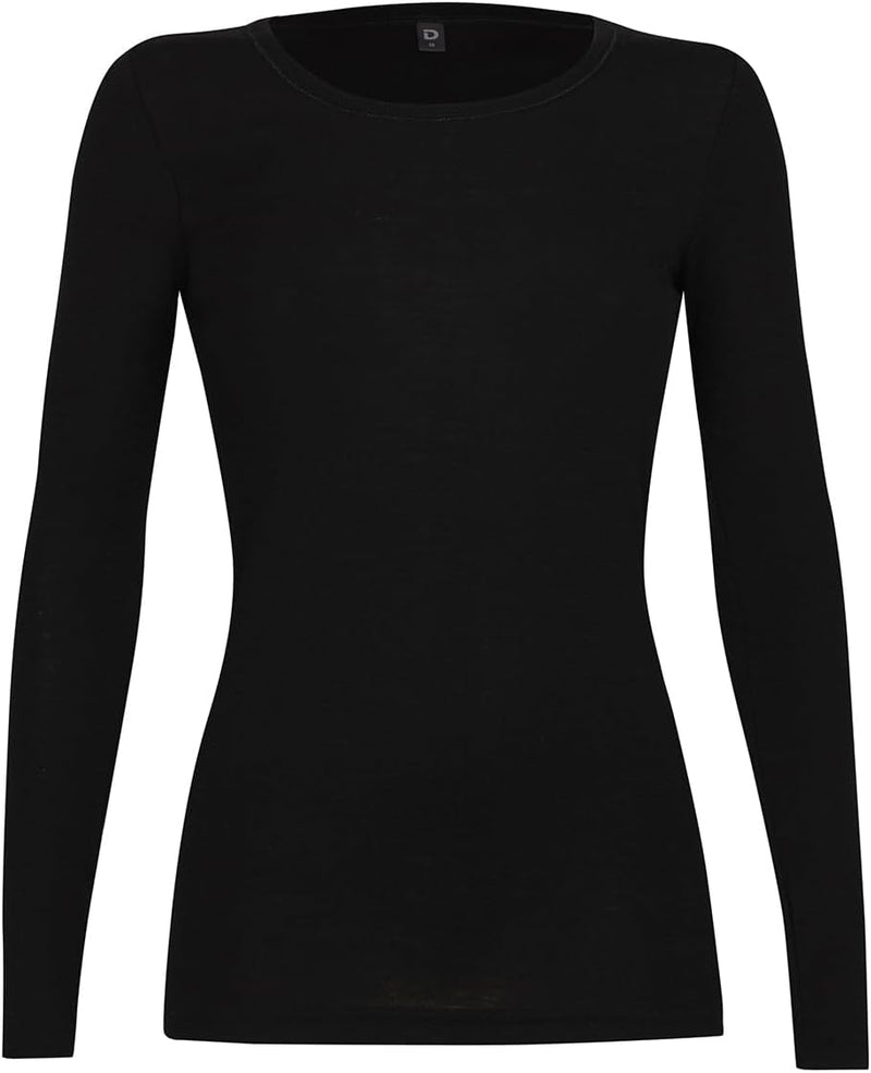 Dilling Merino Langarmshirt für Damen - Extra Feine Unterwäsche aus 100% Bio Merinowolle 38 Schwarz,