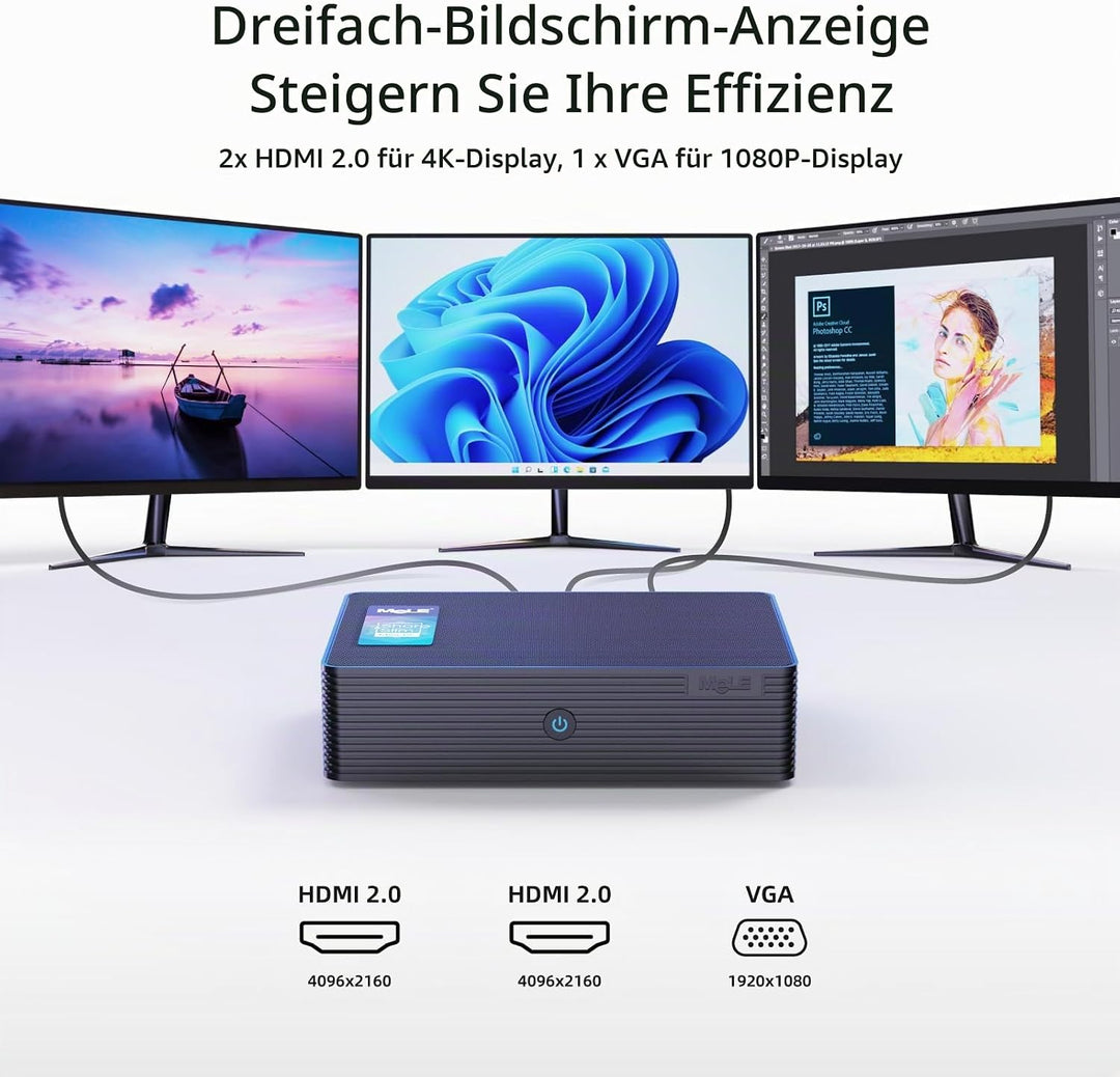 MeLE Mini PC, QuieterHD3 Celeron N5105 16GB 512GB Windows 11 Pro Mikrocomputer, Lüfterloser Kleiner