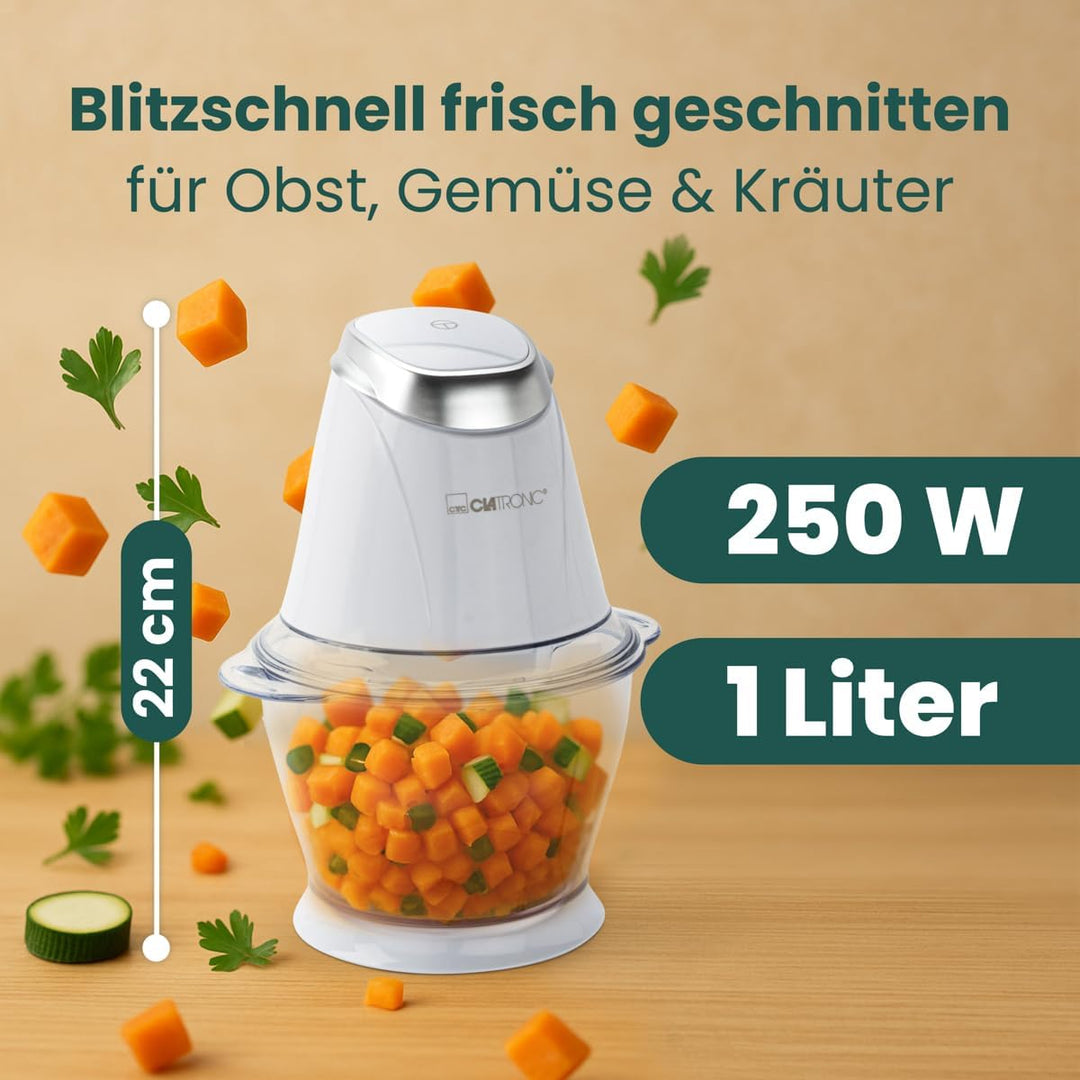 Clatronic MZ 3579 Multizerkleinerer, 2 in 1 Multizerkleinerer und Ice Crusher in Einem, 250 Watt, we