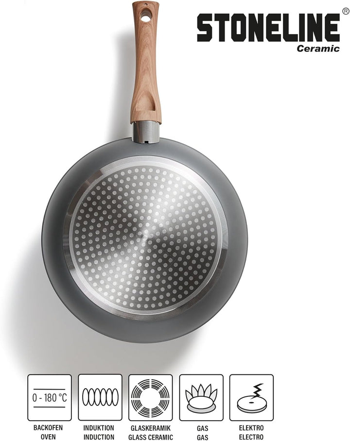 STONELINE Ceramic Grosse Keramik Bratpfanne mit Deckel 28 cm Keramikpfanne Induktion Antihaft Pfanne