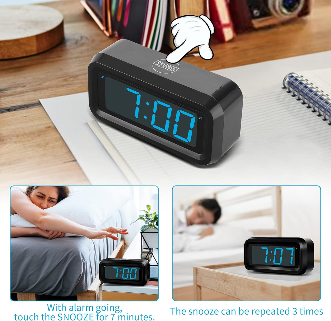 KWANWA Digitaler Wecker, LED Uhr Batteriebetrieben Tischuhr mit 3 Einstellbarer Helligkeit/Snooze/Oh