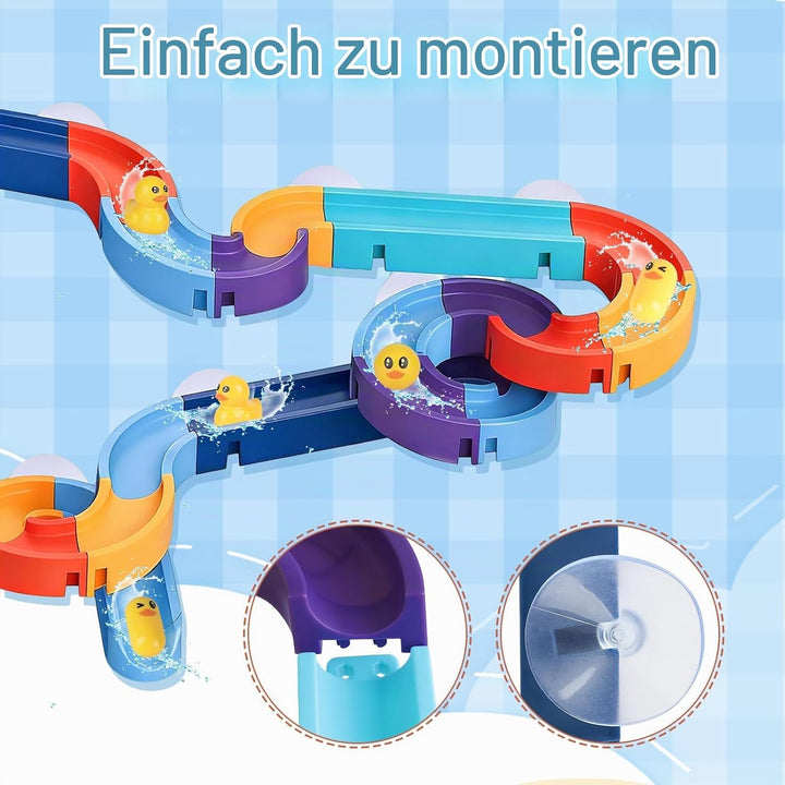 Badewannenspielzeug Badespielzeug 48 Stück, Murmelbahn mit Saugnäpfen, DIY Wasser Kugelbahn für Kind
