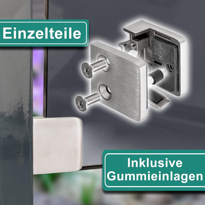 PRIOstahl Glashalter 4 Stück Glasklemmen Klemmhalter Glasplattenhalter mit Sicherungsplatte + Sicher