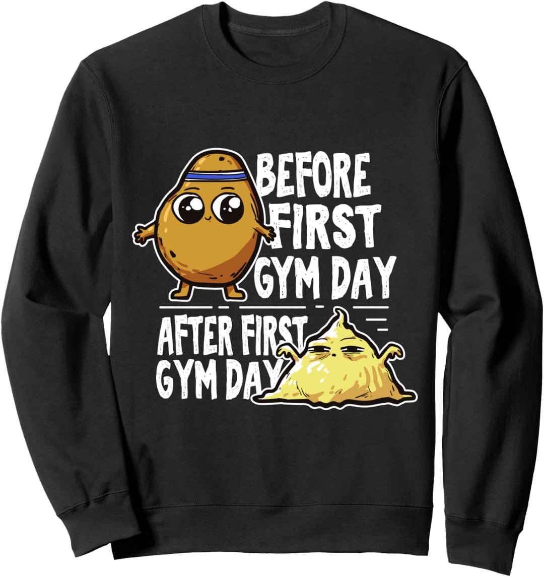 Lustiges Vorher Nachher Gym Workout Geschenk Fitness Meme Sweatshirt