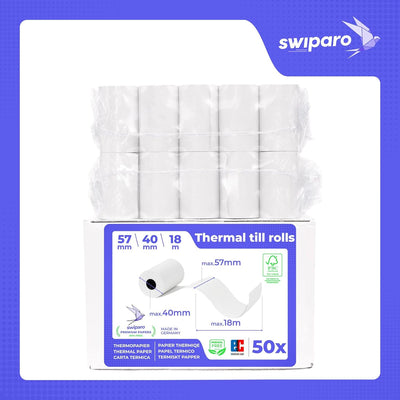 SWIPARO - Ec-Cash Thermorollen 57mm x 18m x 12mm - Kassenrollen - Thermopapier - Bonrollen für Banko