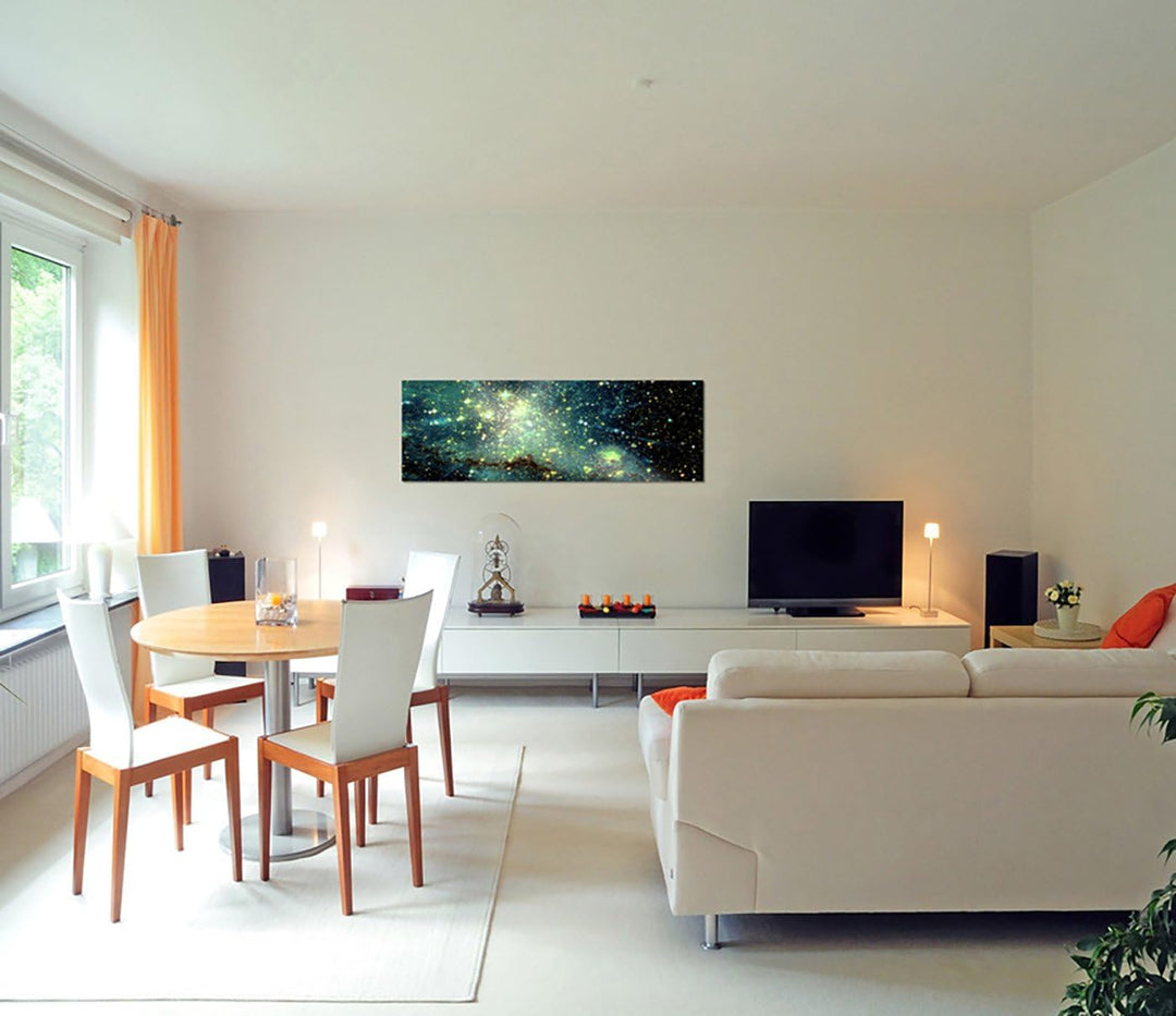 Paul Sinus Art Panoramabild auf Leinwand und Keilrahmen 150x50cm Weltraum Galaxie Sterne Planeten