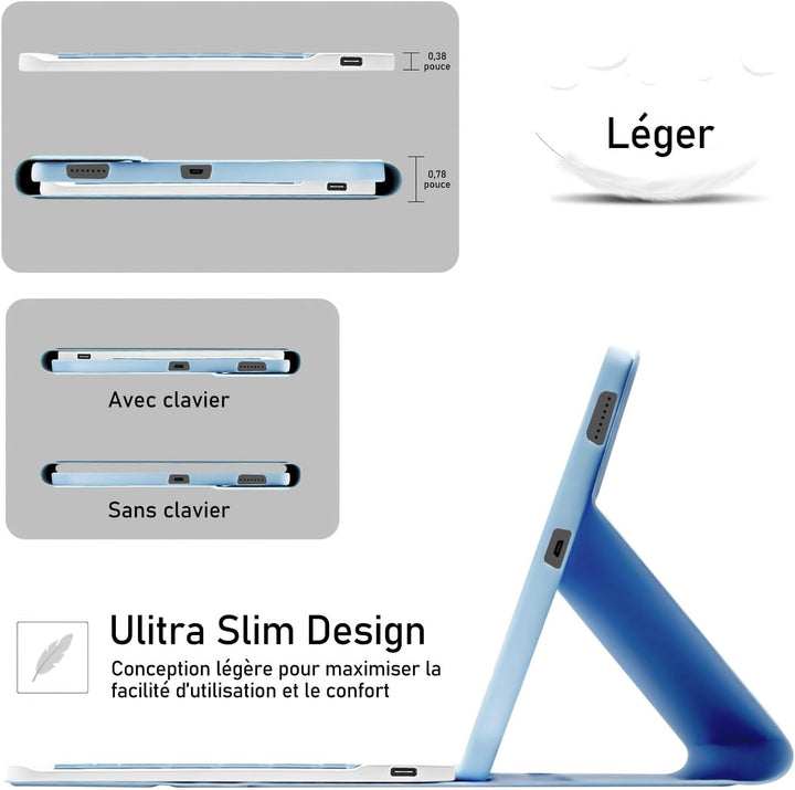 Tastaturhülle für Samsung Galaxy Tab S6 Lite 10,4 Zoll 2024/2022/2020, französisches AZERTY, magneti