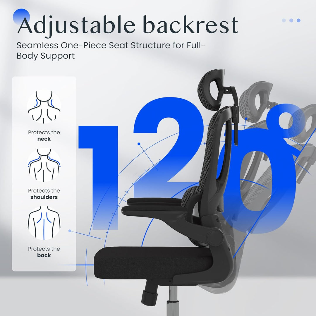 FLEXISPOT Ergonomischer Bürostuhl, Schreibtischstuhl mit 2D-Kopfstütze, Klappbare Armlehnen & Dynami