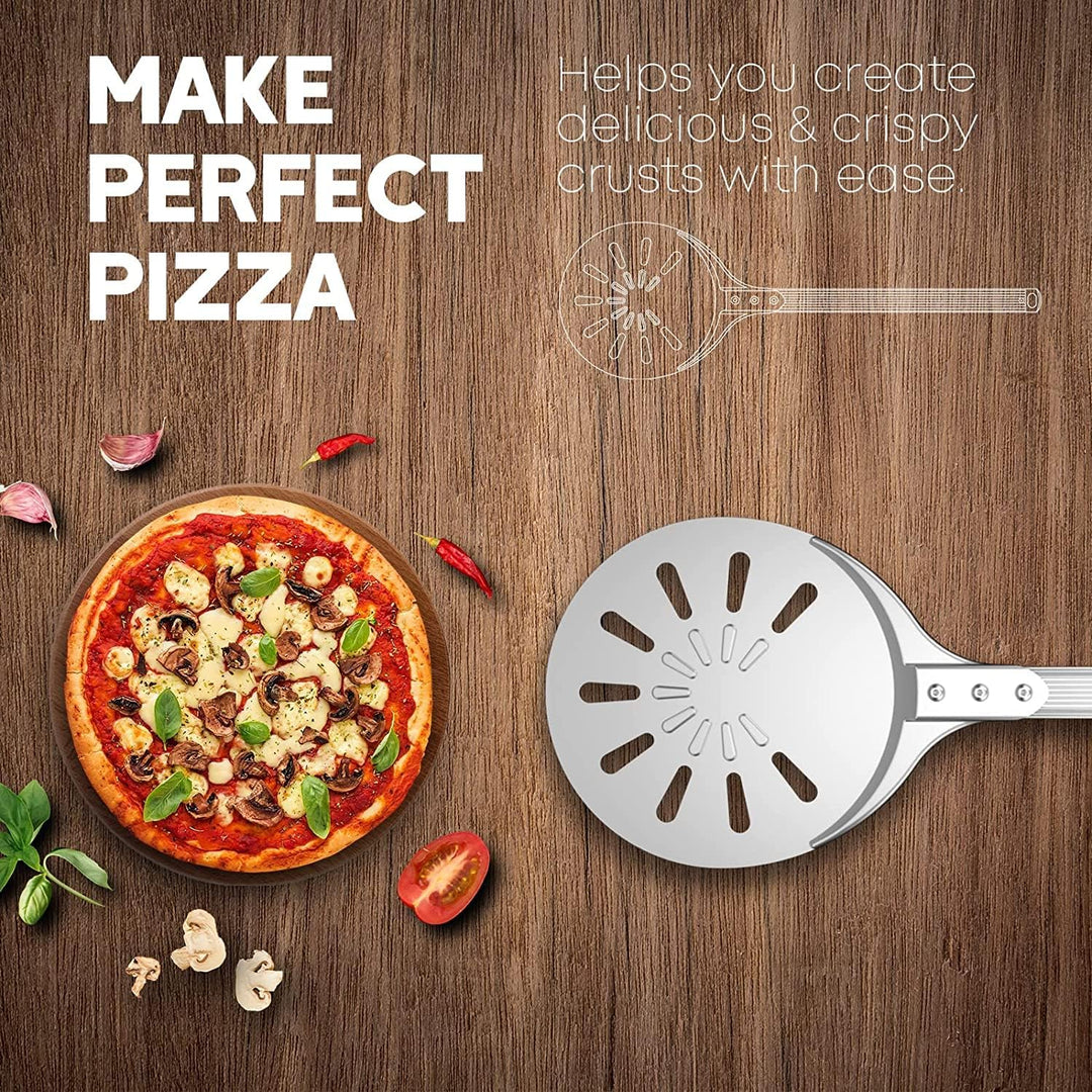 Honsdom Perforierter Pizzaschieber, 8 Zoll Pizzawender, Rund Pizzaschaufel aus Hart Eloxiertem Alumi