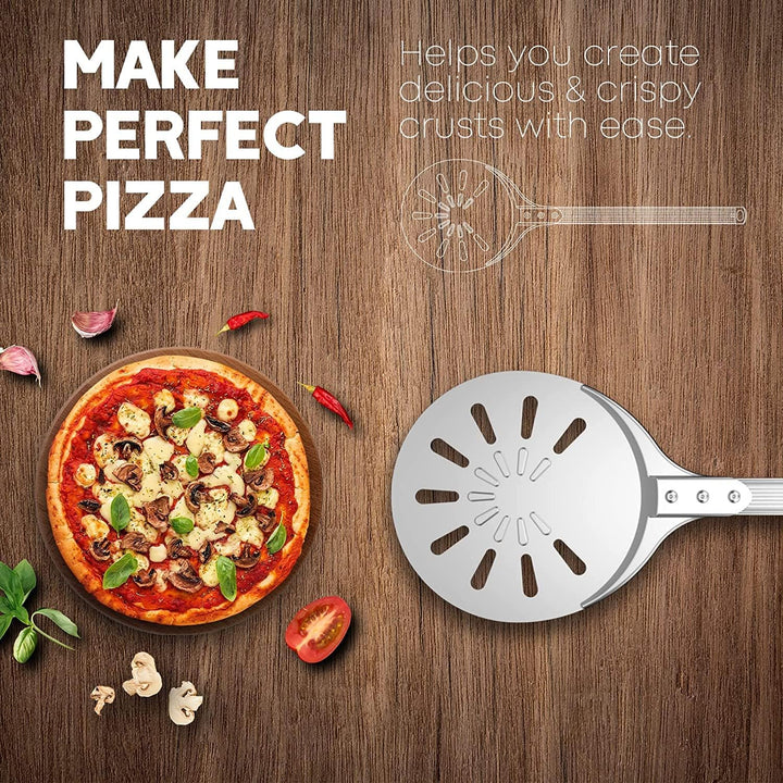 Honsdom Perforierter Pizzaschieber, 8 Zoll Pizzawender, Rund Pizzaschaufel aus Hart Eloxiertem Alumi