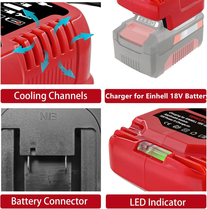 Tragbares Mini Ladegerät Kompatibel mit Einhell 18V Power X-Change Akku für Power X-Change Serie für