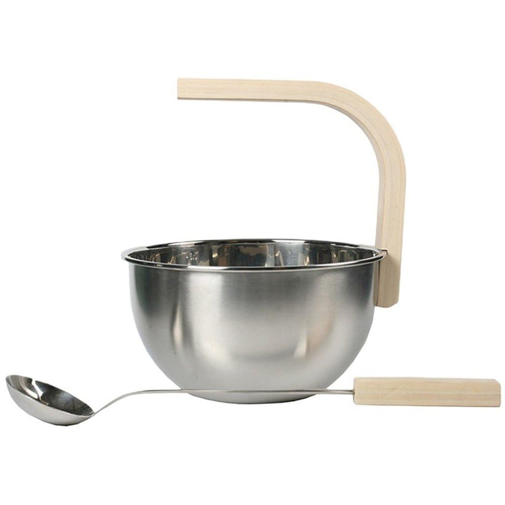 Sanfly Edelstahl-Sauna-Eimer Schöpfkelle, Langlebiger 4-Liter-Sauna-Eimer Holzgriff, Unverzichtbares