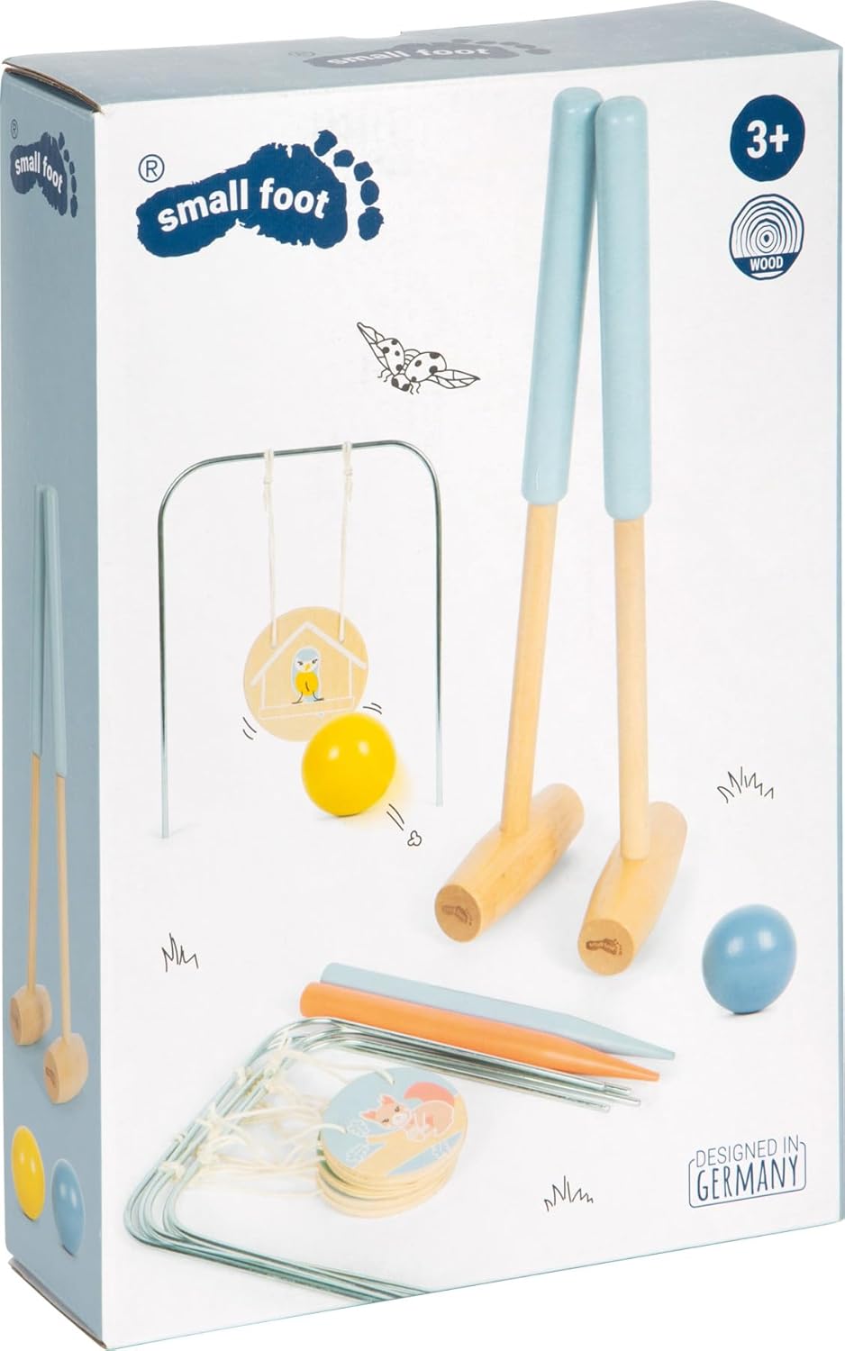 small Foot Krocket „Garden Buddies“ aus Holz, Robustes Outdoor-Spiel mit niedlichen Tiermotiven, für