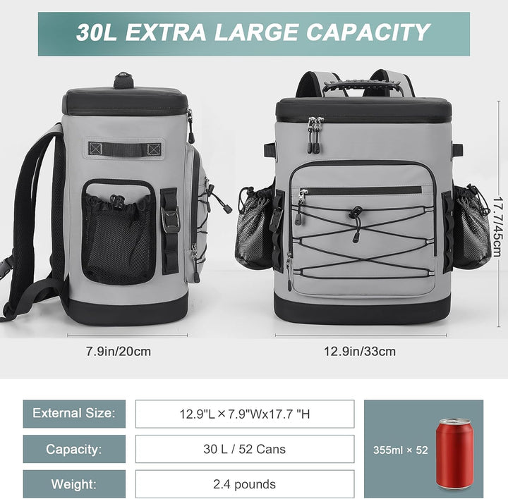 Kühlrucksack, 30L Grosse Thermo Kühltasche Rucksack, Wasserdicht Picknickrucksack Gross für Herren &