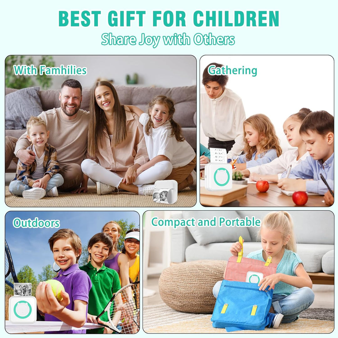 ZAKVOP Mini drucker 300DPI, Mini drucker Aufkleber, Mini drucker für Smartphone, Bluetooth tragbarer