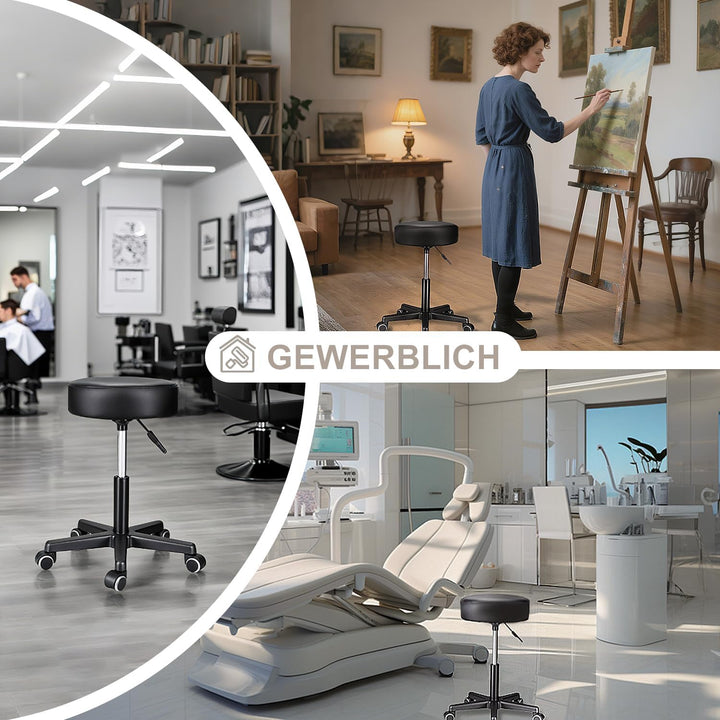 Zedelmaier Rollhocker höhenverstellbar, Bürohocker mit Gummirollen, 360° drehbar Hocker mit Rollen &