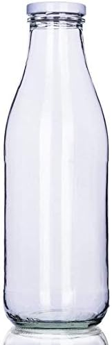 mikken 6x Glasflasche 1 Liter mit 12x PVC freiem Schraubverschluss inkl. Trichter Verschluss: Weiss,